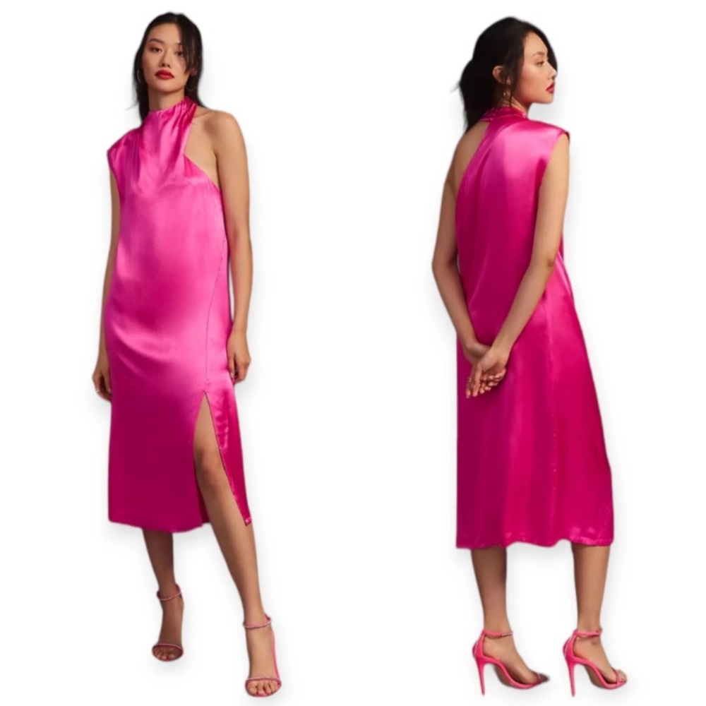 NWT COREYLYNN CALTER FOR ANTHROPOLOGIE PINK ONE SHOULDER SEXY DRESS SZ MEDIUM